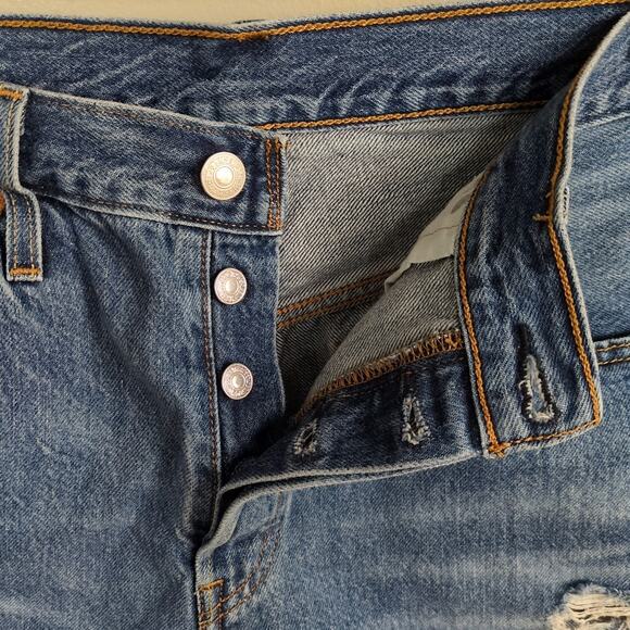 LEVI'S 501 High Rise Short Button Fly Distressed Raw Hem 100% Cotton Women's W29 - Picture 3 of 5